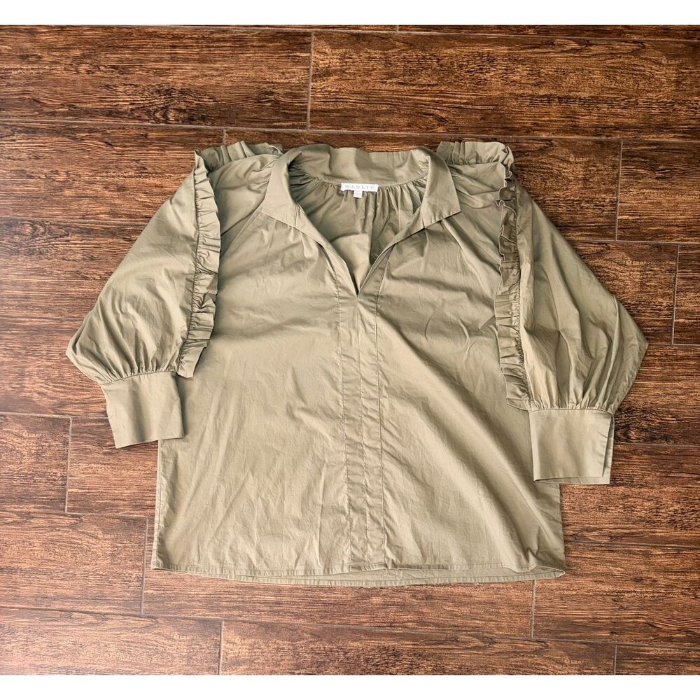 Karlie Sage Green Ruffle-Trim Poet Blouse - M